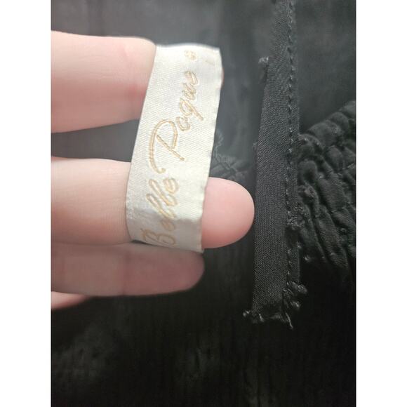 Belle Poque Black Swiss Dot Sheer Sleeve Babydoll Fit & Flare Mini Dress L - Picture 6 of 10